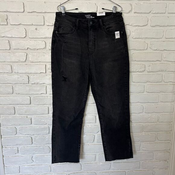 Time and Tru Denim - NWT Time And True‎ High Rise Straight Leg Cropped Black Stretchy Jean Size 10